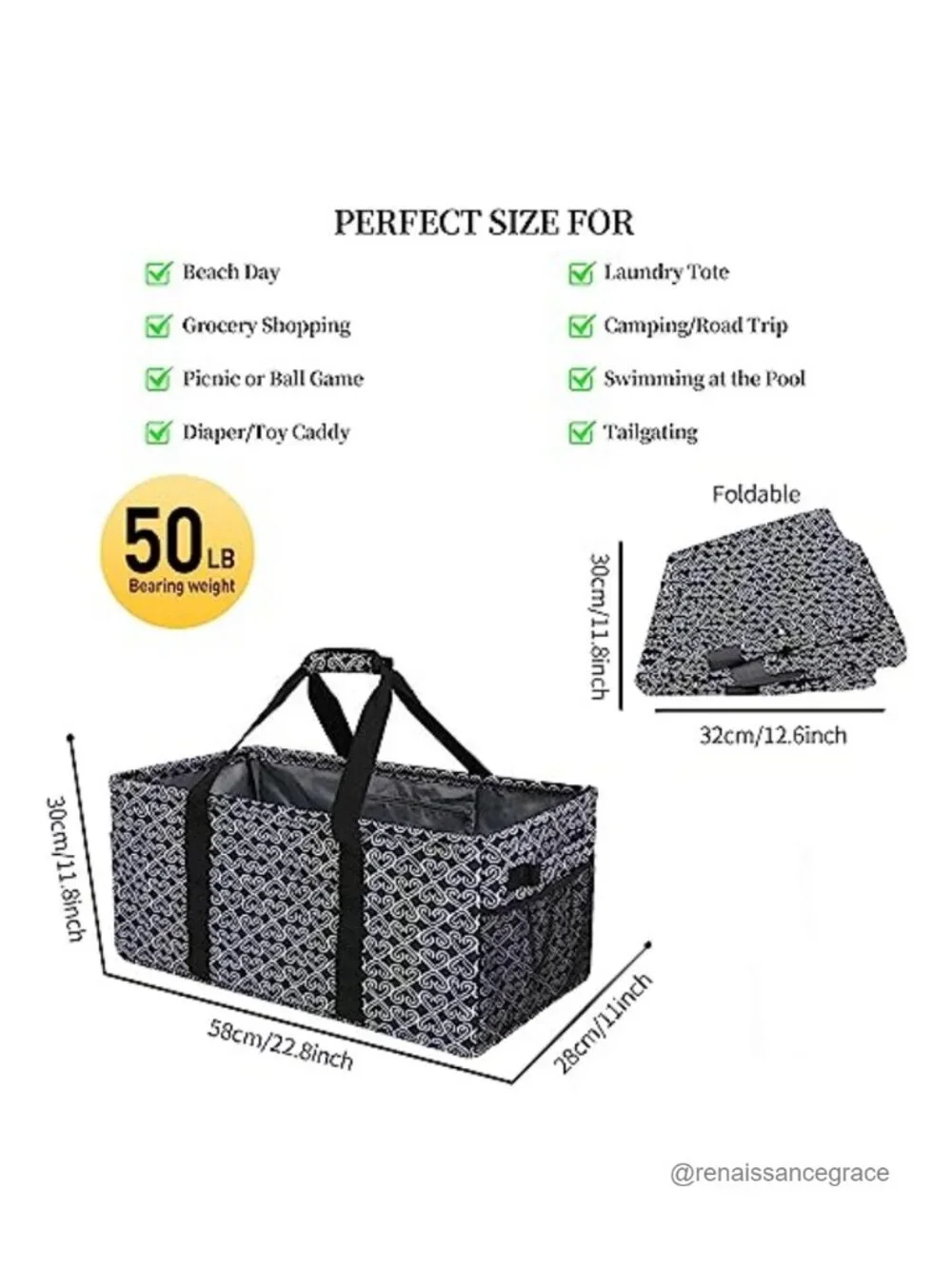 Extra Large Utility Tote Bag Foldable Oxford Fabric Reusable Grocery Shopping